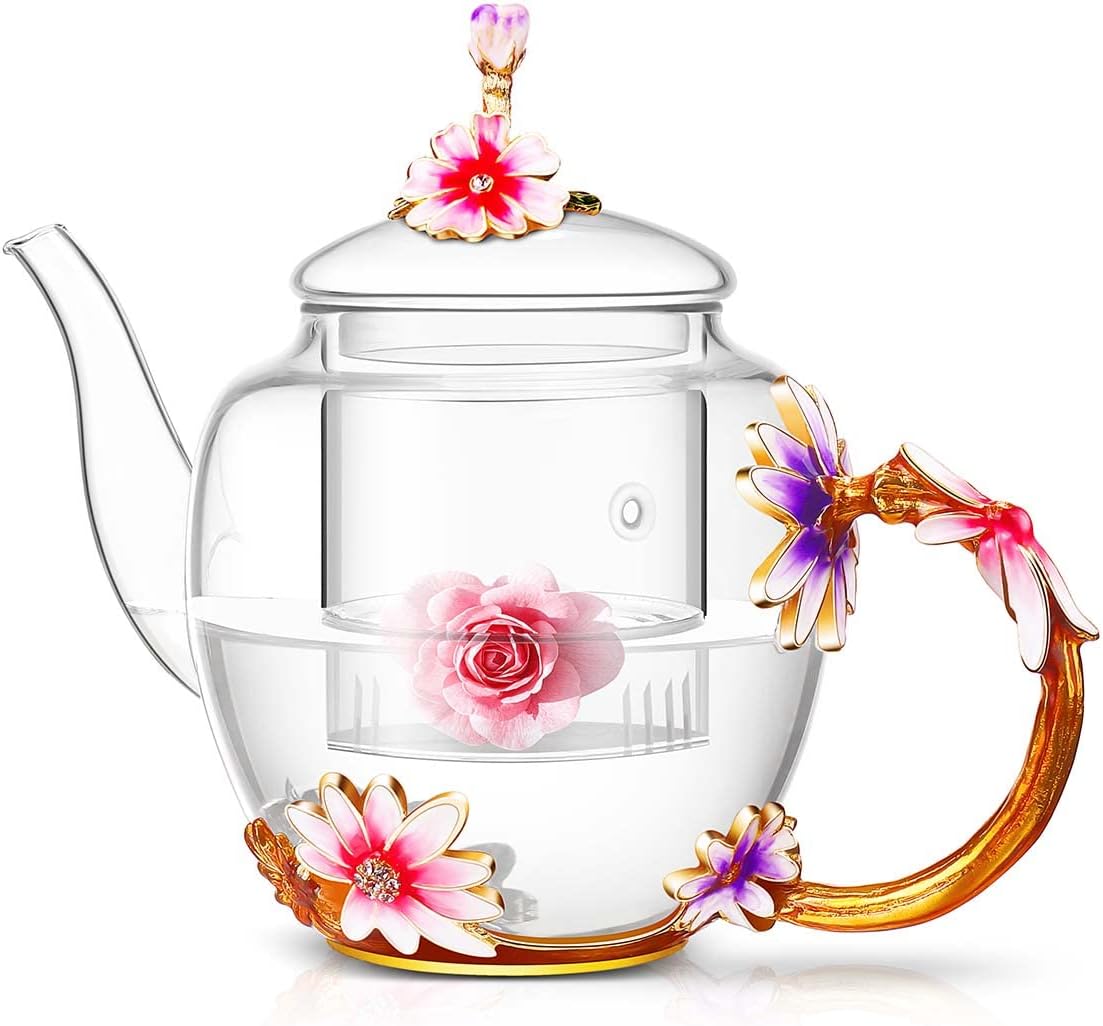 luka tech 35oz enamel glass flower teapot